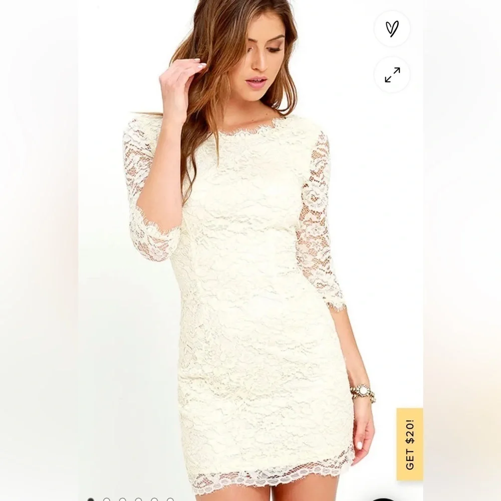 Lulu's Ivory Lace Sheath Mini Dress - Picture 3 of 16
